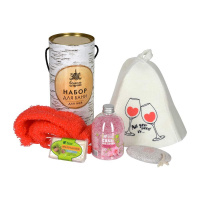 Подарочный набор в тубе, 5 предметов для нее (шапка, мочалка, мыло, соль для ванны, пемза) /33731